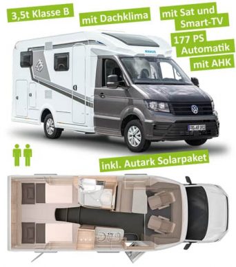 Knaus Van TI 640 MEG mit längsbetten großer Heckgarage, für 2 personen, mit automatik, Sat-TV System, Solar Autark-Paket auf vw cafter