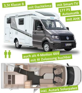 Knaus Van TI Plus 700lf mit französischem Bett seitlich und großer dusche und toilette, riesen side by side sitzgruppe, für 2 personen, mit automatik, Sat-TV System, Solar Autark-Paket auf vw cafter auch als 4x4 4-Motion buchbar